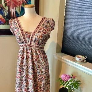 Empire Waist Jane Austen Regency Style Cotton Print Sundance Midi Dress Sz 6